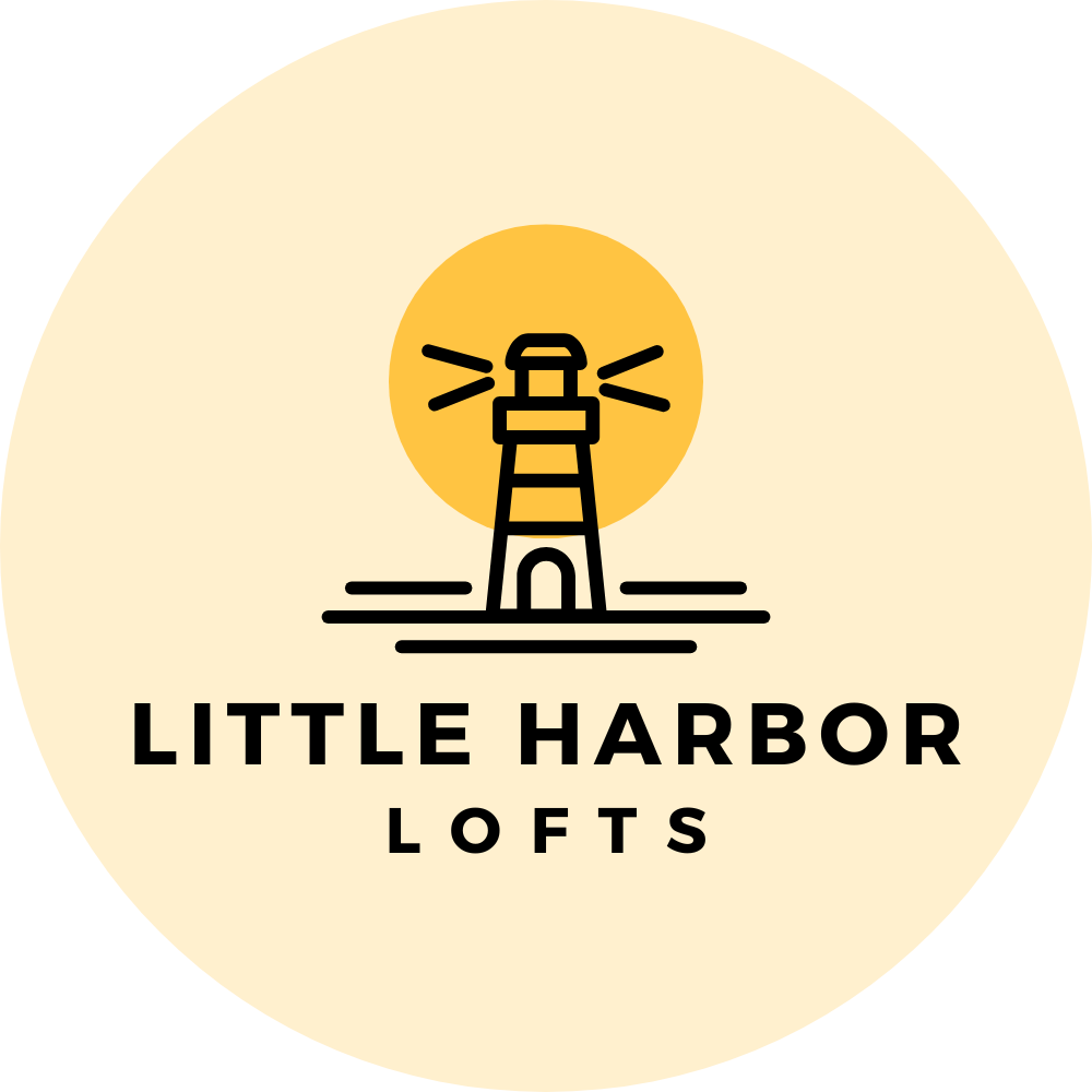 Logo for Little Harbor Lofts with Lighthouse and Sun